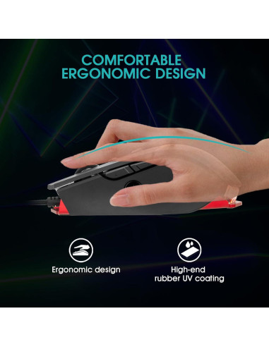 Ratón Gaming Rii M01 con Cable 12000 DPI RGB Ergonómico