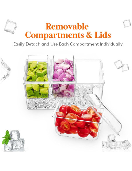 Caddy de Condimentos Enfriado Lifewit 3 Contenedores 600ml Caddy de Condimentos Enfriado Lifewit 3 Contenedores 600ml