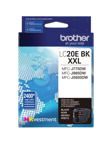 Cartucho de Tinta Negro Brother LC20EBK Alto Rendimiento 2400 Páginas