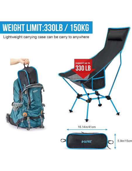 Silla de Camping Plegable G4Free Respaldo Alto 150Kg Azul Silla de Camping Plegable G4Free Respaldo Alto 150Kg Azul