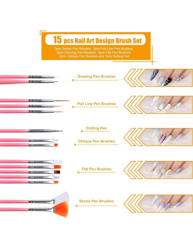Kit de Arte de Uñas Teenitor con 15 Pinceles y Accesorios