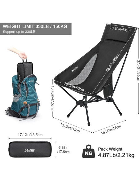 Silla de Camping Plegable G4Free Respaldo Alto 150Kg Negra Silla de Camping Plegable G4Free Respaldo Alto 150Kg Negra