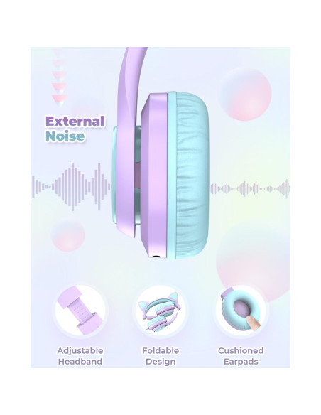 Auriculares iClever para Niños Meow Lila con Luz LED y Volumen Seguro Auriculares iClever para Niños Meow Lila con Luz LED y Volumen Seguro