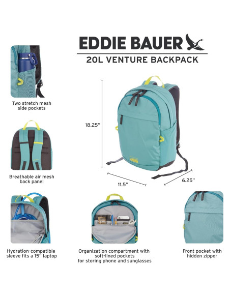 Mochila Eddie Bauer Venture 20L Negra con Compartimentos Mochila Eddie Bauer Venture 20L Negra con Compartimentos