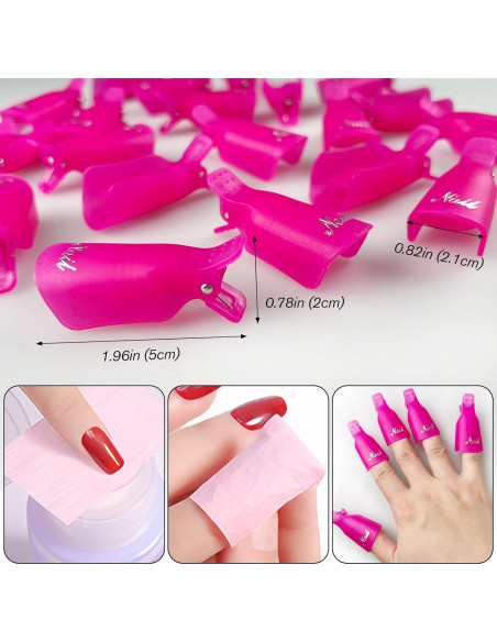 Juego de 20 Clips para Quitar Esmalte UV Jaasuee Rosa Juego de 20 Clips para Quitar Esmalte UV Jaasuee Rosa