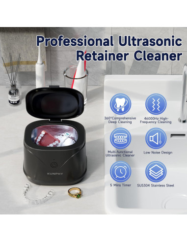Limpiador Ultrasónico KUNPHY 46kHz para Retenedores y Dentaduras