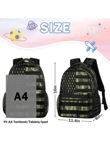 Mochila Escolar Camo Bandera Americana 22L Resistente al Agua