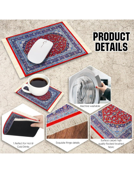 Hushee Set 4 Piezas Alfombrillas y Posavasos Estilo Oriental Hushee Set 4 Piezas Alfombrillas y Posavasos Estilo Oriental