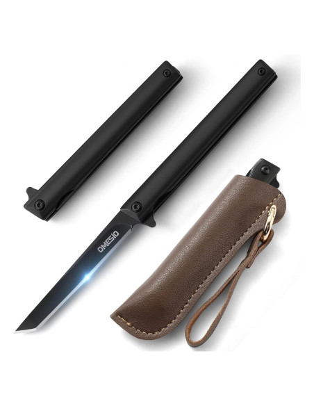 Cuchillo Plegable Omesio Slim EDC Negro con Clip y Funda Cuchillo Plegable Omesio Slim EDC Negro con Clip y Funda