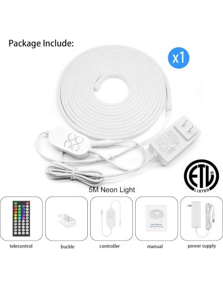 Tira de Luz LED Neón RGB 5M Icever a Prueba de Agua Tira de Luz LED Neón RGB 5M Icever a Prueba de Agua