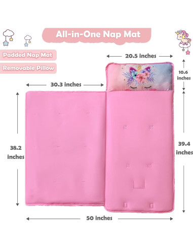 Esteras para Siesta Rosa Unicornio KINBEDY 127x51cm con Almohada