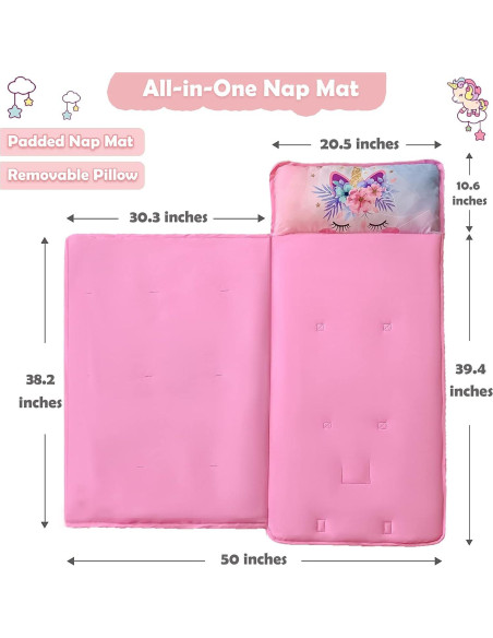 Esteras para Siesta Rosa Unicornio KINBEDY 127x51cm con Almohada Esteras para Siesta Rosa Unicornio KINBEDY 127x51cm con Almohada