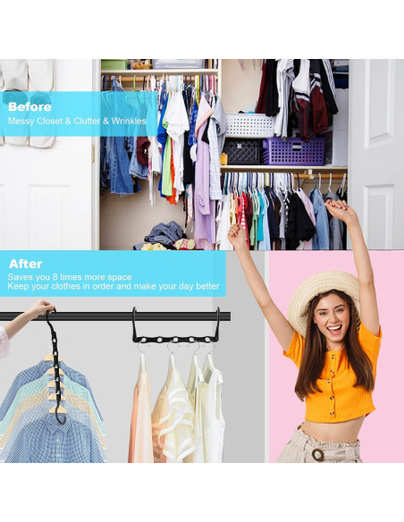 10 Perchas Ahorra Espacio DUCOO - Organizadores de Armario Negros