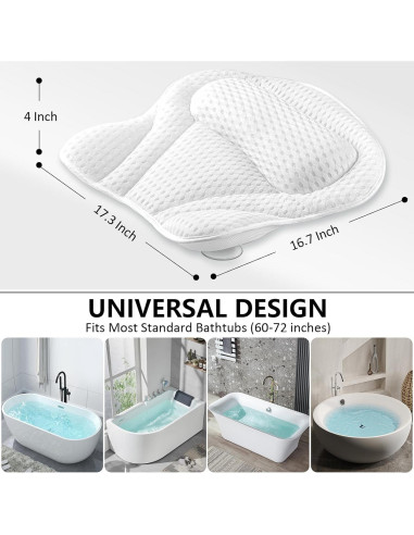 Almohada de Baño Ergonomica Furneet 43.9x42.4 cm - Lavable