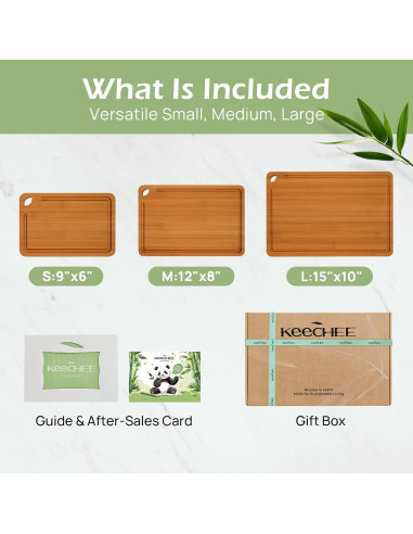 Conjunto de 3 Tablas de Cortar de Bambú Keechee - Ecológicas y Duraderas