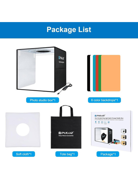 Caja de Luz Fotográfica PULUZ 40x40cm LED 160 luces 6 Fondos Caja de Luz Fotográfica PULUZ 40x40cm LED 160 luces 6 Fondos