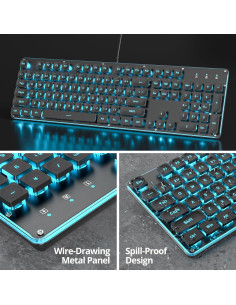 Teclado Inalámbrico Owpkeenthy 104 Negro Retroiluminado LED Azul 2
