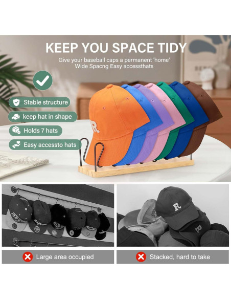 Organizador de Sombreros BINSUNS para 7 Gorras de Béisbol Organizador de Sombreros BINSUNS para 7 Gorras de Béisbol