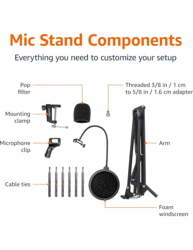 Soporte de Micrófono Ajustable Amazon Basics con Filtro Antipop 35.56 cm