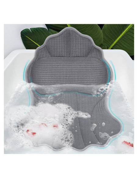 Almohada de Baño Poemland Gris 4D con 6 Ventosas Ergonómica Almohada de Baño Poemland Gris 4D con 6 Ventosas Ergonómica