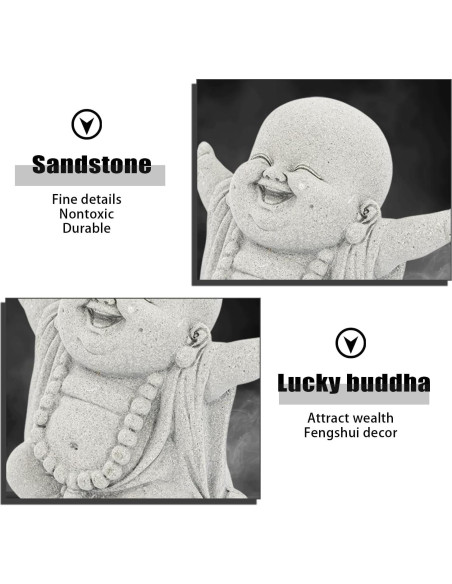 Estatuas de Buda Riendo de Arenisca - 2 Piezas 10.3x8x5.5cm Estatuas de Buda Riendo de Arenisca - 2 Piezas 10.3x8x5.5cm