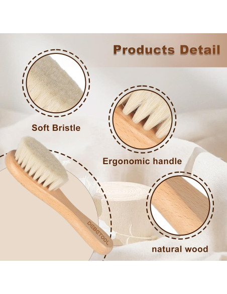 Set de Cepillos para Bebé DEBETOOL - Madera Natural, 2 Paquetes Set de Cepillos para Bebé DEBETOOL - Madera Natural, 2 Paquetes