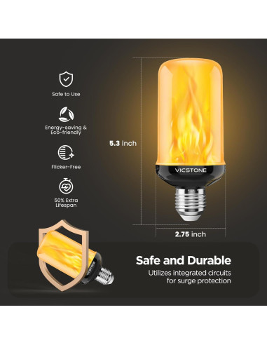 Bombillas LED de Llama Vicstone E26 Dusk to Dawn 2 Pzas