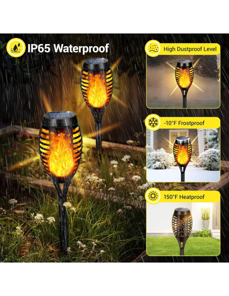 Luces Solares Exteriores AOUNQ, Paquete de 4 Antorchas Tiki LED Luces Solares Exteriores AOUNQ, Paquete de 4 Antorchas Tiki LED