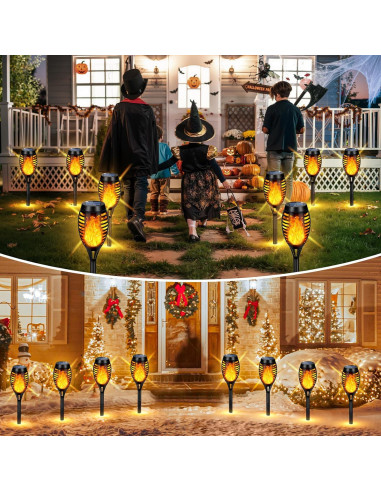 Luces Solares Exteriores AOUNQ, Paquete de 4 Antorchas Tiki LED