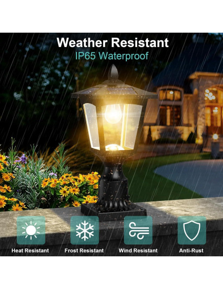 Luz de Poste Solar Greluna 3000K IP65 para Jardín y Patio Luz de Poste Solar Greluna 3000K IP65 para Jardín y Patio