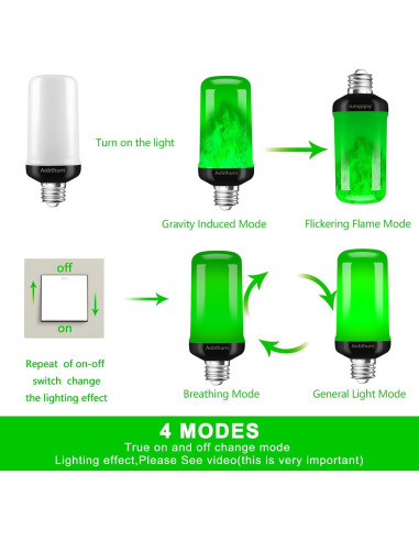 Bombilla LED E26 de Llama Verde 3W 400 Lúmenes 4 Modos