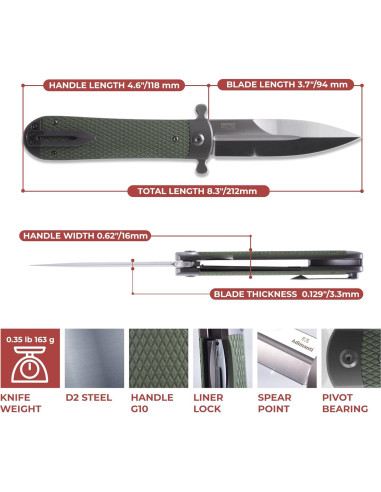 Cuchillo Plegable Ganzo Samson-GR Hoja D2 Mango G10 Verde