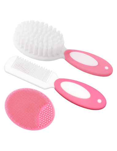 Set de Cepillo y Peine para Bebé MR LION - Rosa, Suave y Hipoalergénico