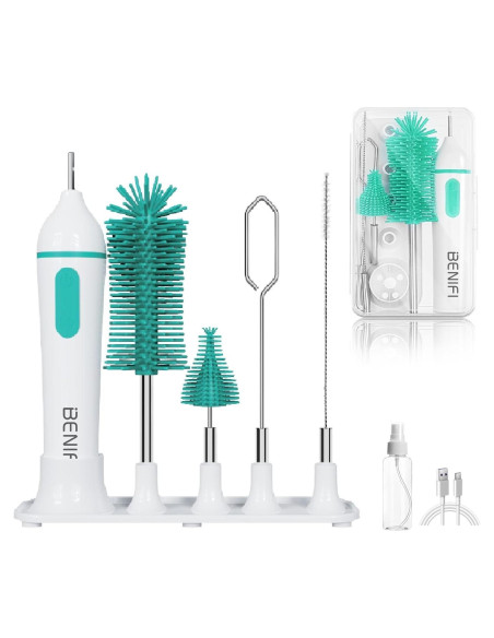 Limpiador Eléctrico de Botellas Benifi Verde con Soporte Limpiador Eléctrico de Botellas Benifi Verde con Soporte
