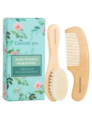 Juego de Cepillo y Peine para Bebés Greenth Pro - Madera Natural