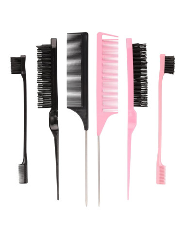 Conjunto de 6 Peines para Estilizar Cabello EWAGOA - Negro y Rosa
