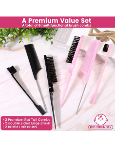 Conjunto de 6 Peines para Estilizar Cabello EWAGOA - Negro y Rosa 2