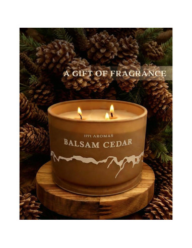 Vela Aromática de Cedro Balsámico 1771 Aromas - 3 Mechas - 100% Cera de Soja - 40 Horas de Quema