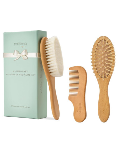 Juego de Cepillo y Peine de Madera Natemia para Bebés - 3 Piezas