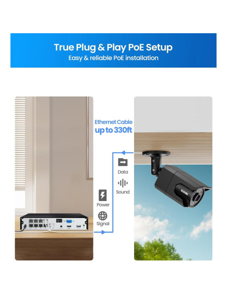 Cámara de Seguridad ZOSI 4K PoE IP Tipo Bala 2 Pack Cámara de Seguridad ZOSI 4K PoE IP Tipo Bala 2 Pack