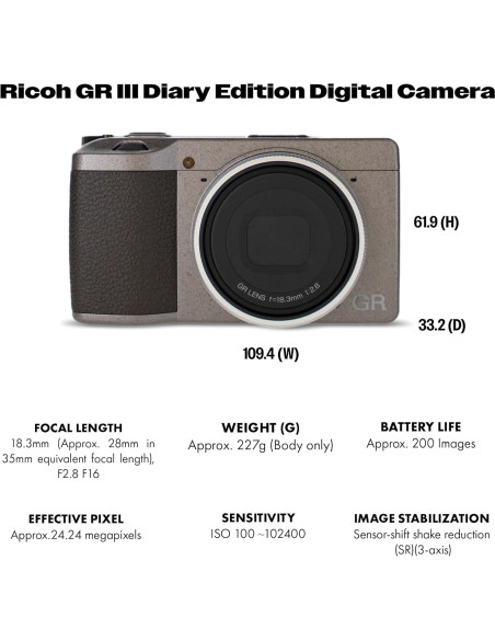 Cámara Digital Ricoh GR III Edición Diario 24.2MP + Accesorios Cámara Digital Ricoh GR III Edición Diario 24.2MP + Accesorios