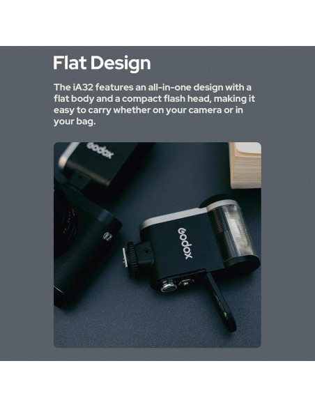 Flash Godox iA32 Mini para Cámara - GN15, 8 Niveles Potencia Flash Godox iA32 Mini para Cámara - GN15, 8 Niveles Potencia