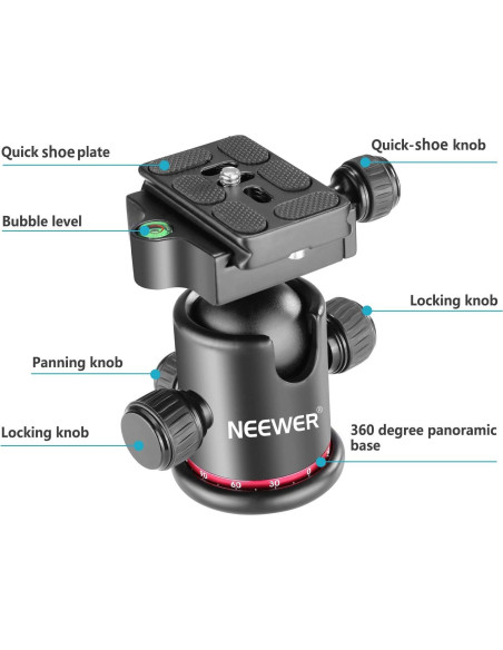 Cabezal de bola panorámico Neewer 360 con placa QR 1/4" Cabezal de bola panorámico Neewer 360 con placa QR 1/4"