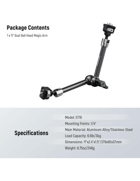 Brazo Mágico Articulado NEEWER ST16 28cm con Cabeza de Bola Brazo Mágico Articulado NEEWER ST16 28cm con Cabeza de Bola