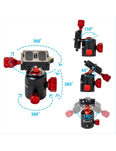 Cabezal de Bola de Trípode ANNSM 24mm con Rotación 360 y Placa QR 38mm Cabezal de Bola de Trípode ANNSM 24mm con Rotación 360 y Placa QR 38mm