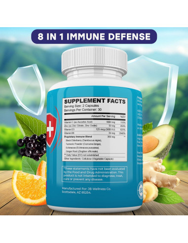 Suplemento Inmunológico 8 en 1 JB Wellness - 120 Cápsulas