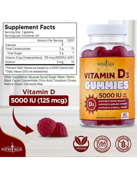 Gominolas de Vitamina D3 5000 UI New Age - 120 Unidades Gominolas de Vitamina D3 5000 UI New Age - 120 Unidades
