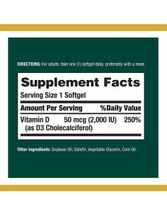 Suplemento de Vitamina D3 2000 UI Nature's Bounty 59g 2