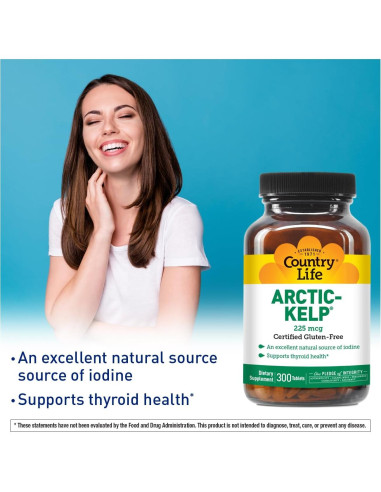 Suplemento de Algas Árticas Country Life - 225 mcg Yodo Vegano