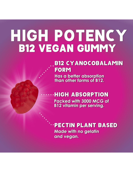 Gomitas de Vitamina B12 Nature's Nutrition 3000 mcg - 120 Unidades Gomitas de Vitamina B12 Nature's Nutrition 3000 mcg - 120 Unidades